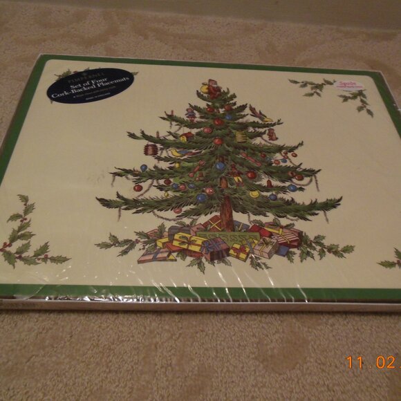 SEALED 4 NIP Spode Christmas Tree Pimpernel Placemats Cork made in England UK - Picture 1 of 5